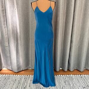 1980s Victoria’s Secret Blue 100% Silk Slip Dress Large